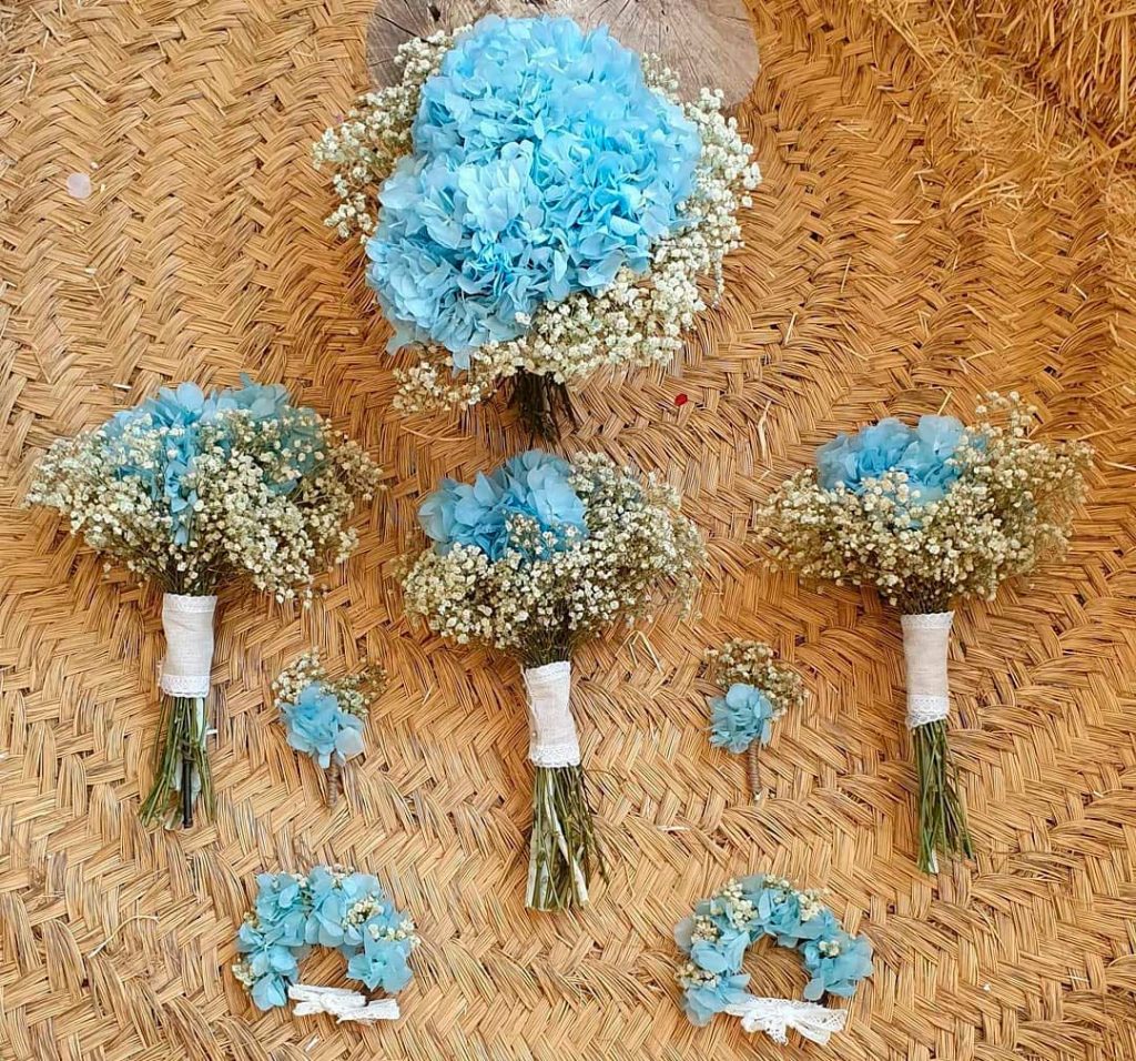 réplica del ramo de novia en pulsera de flores preservadas