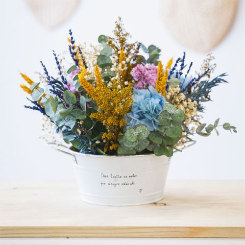 centro de flores damaris XL con flores y frase personalizada