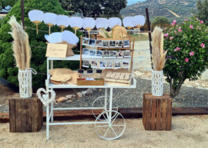 carro de decoración de boda, detalles para invitados
